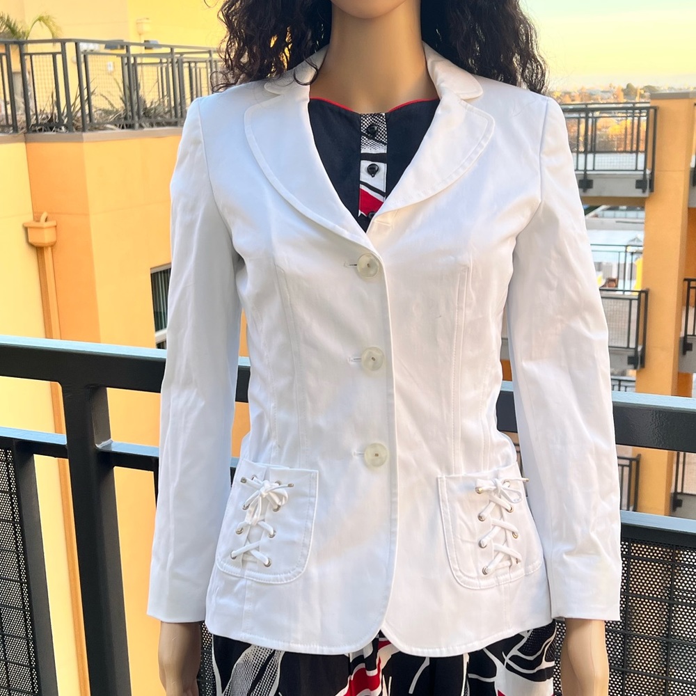Escada Women’s White Fitted Long Sleeve Stretch Blazer Size XS